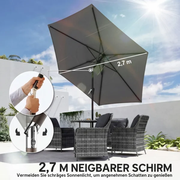 Parasol 270 Cm Kantelbaar Balkonscherm Met Kruk UV 50+ Tuinscherm Donkergrijs