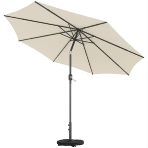 Parasol Ca. Ø300 Cm Kantelbaar Balkonscherm Met Zwengel Kruisvoet Zandzak, UV 30+ Intrekbaar Crèmewit