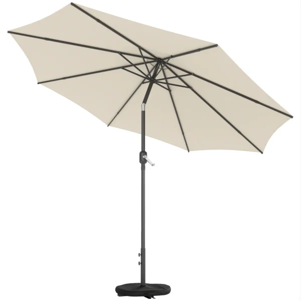 Parasol Ca. Ø300 Cm Kantelbaar Balkonscherm Met Zwengel Kruisvoet Zandzak, UV 30+ Intrekbaar Crèmewit