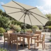 Parasol Ca. Ø300 Cm Kantelbaar Balkonscherm Met Zwengel Kruisvoet Zandzak, UV 30+ Intrekbaar Crèmewit