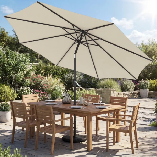 Parasol Ca. Ø300 Cm Kantelbaar Balkonscherm Met Zwengel Kruisvoet Zandzak, UV 30+ Intrekbaar Crèmewit
