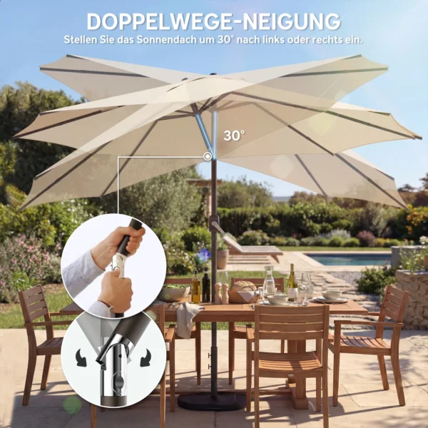 Parasol Ca. Ø300 Cm Kantelbaar Balkonscherm Met Zwengel Kruisvoet Zandzak, UV 30+ Intrekbaar Crèmewit
