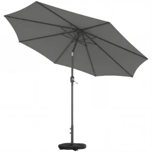 Parasol Ca. Ø300 Cm Kantelbaar Balkonscherm Met Zwengel Kruisvoet Zandzak, UV 30+ Intrekbaar Donkergrijs