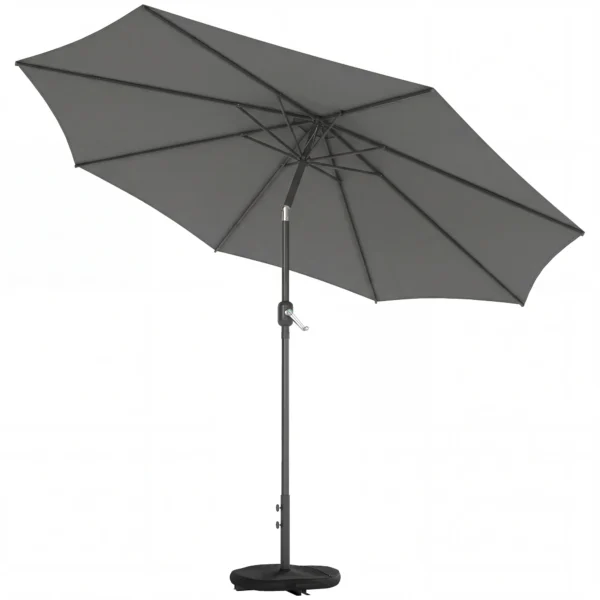 Parasol Ca. Ø300 Cm Kantelbaar Balkonscherm Met Zwengel Kruisvoet Zandzak, UV 30+ Intrekbaar Donkergrijs