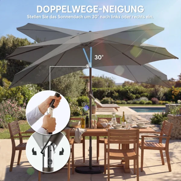 Parasol Ca. Ø300 Cm Kantelbaar Balkonscherm Met Zwengel Kruisvoet Zandzak, UV 30+ Intrekbaar Donkergrijs