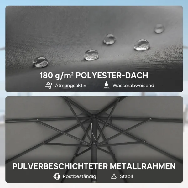 Parasol Ca. Ø300 Cm Kantelbaar Balkonscherm Met Zwengel Kruisvoet Zandzak, UV 30+ Intrekbaar Donkergrijs