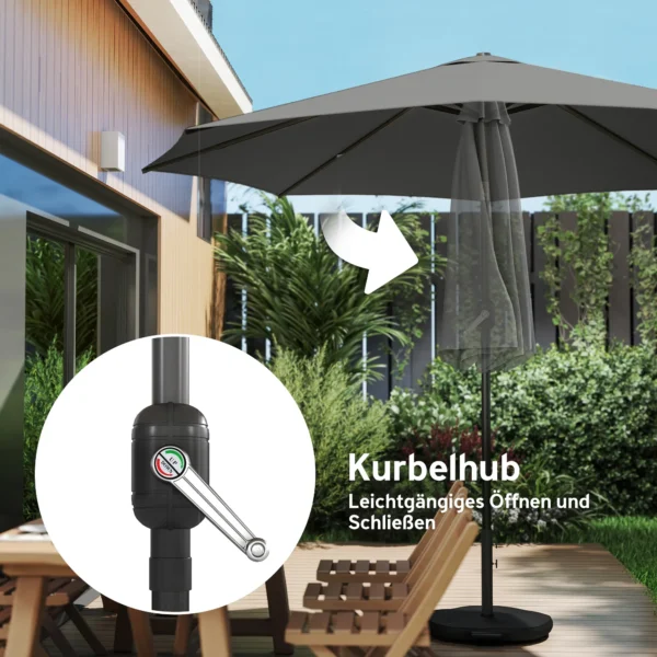 Parasol Ca. Ø300 Cm Kantelbaar Balkonscherm Met Zwengel Kruisvoet Zandzak, UV 30+ Intrekbaar Donkergrijs
