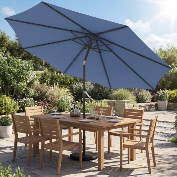 Parasol Ø295 Cm, UV 30+ Parasol Ronde Balkonparasol Strandparasol Marktparasol Voor Strand Balkon Tuin, Blauw