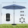 Parasol Ø295 Cm, UV 30+ Parasol Ronde Balkonparasol Strandparasol Marktparasol Voor Strand Balkon Tuin, Blauw