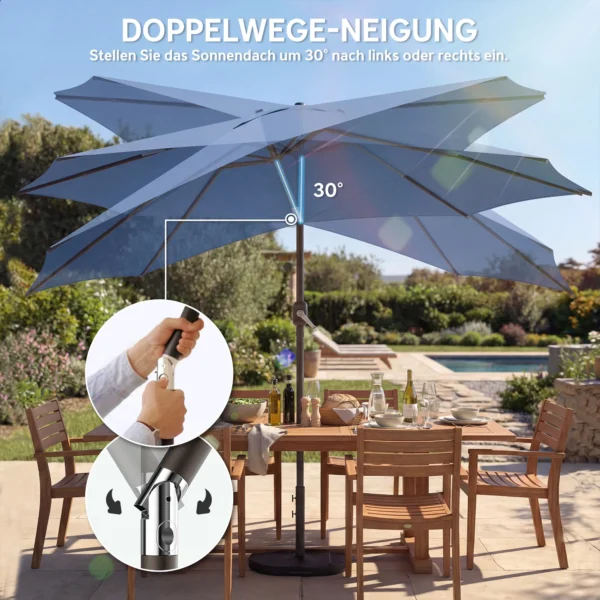 Parasol Ø295 Cm, UV 30+ Parasol Ronde Balkonparasol Strandparasol Marktparasol Voor Strand Balkon Tuin, Blauw