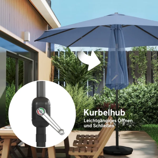 Parasol Ø295 Cm, UV 30+ Parasol Ronde Balkonparasol Strandparasol Marktparasol Voor Strand Balkon Tuin, Blauw