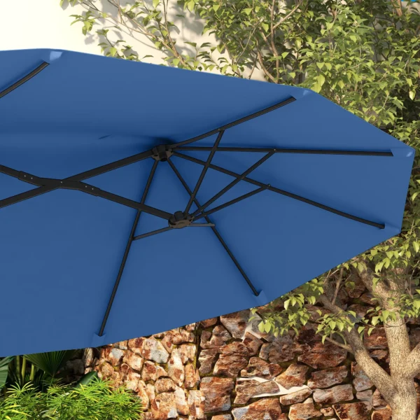 Parasol, Tuinparasol, Kantelbaar, Met Handzwengel, Winddak, Polyester+Staal, Marineblauw, 285 X 147 Cm