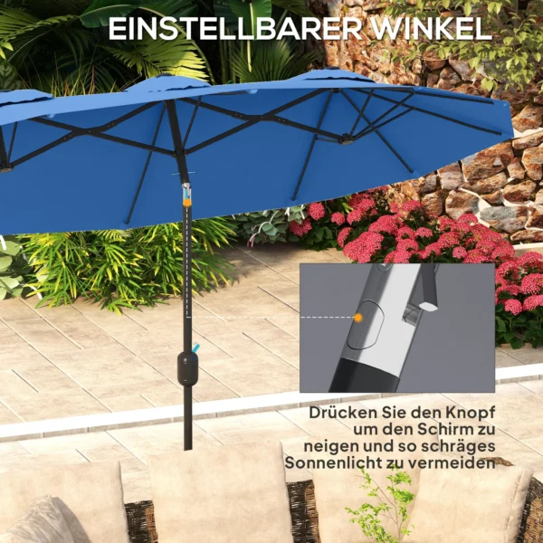 Parasol, Tuinparasol, Kantelbaar, Met Handzwengel, Winddak, Polyester+Staal, Marineblauw, 285 X 147 Cm