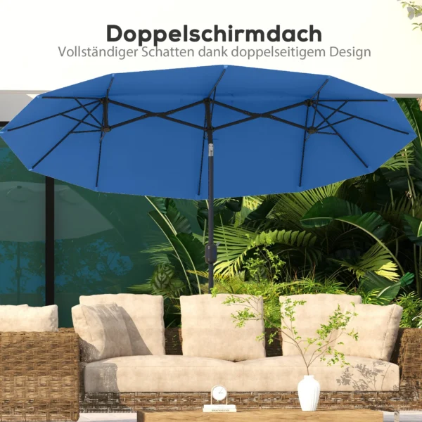 Parasol, Tuinparasol, Kantelbaar, Met Handzwengel, Winddak, Polyester+Staal, Marineblauw, 285 X 147 Cm