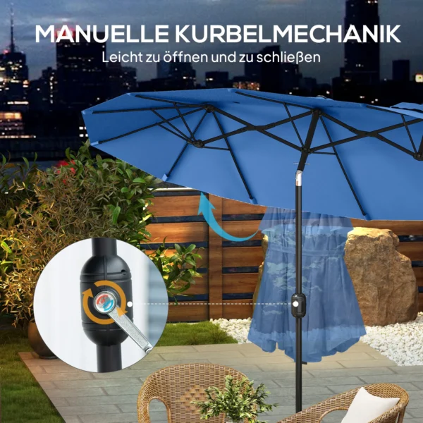 Parasol, Tuinparasol, Kantelbaar, Met Handzwengel, Winddak, Polyester+Staal, Marineblauw, 285 X 147 Cm