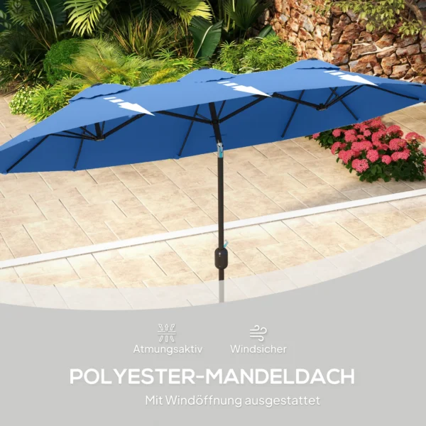 Parasol, Tuinparasol, Kantelbaar, Met Handzwengel, Winddak, Polyester+Staal, Marineblauw, 285 X 147 Cm