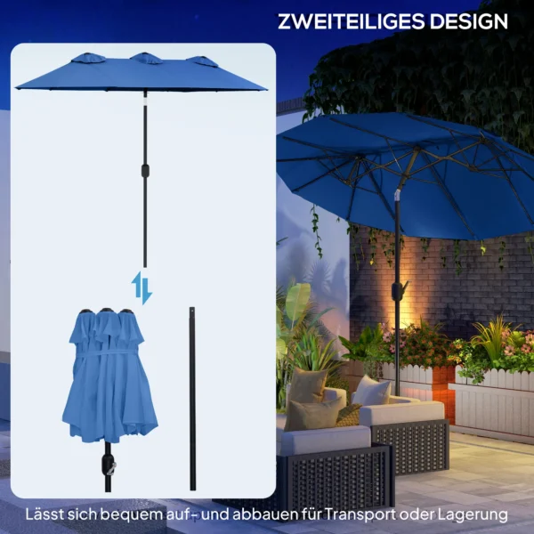 Parasol, Tuinparasol, Kantelbaar, Met Handzwengel, Winddak, Polyester+Staal, Marineblauw, 285 X 147 Cm