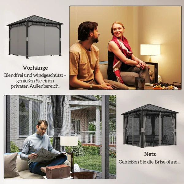 Paviljoen 3 X 3 M Waterdicht Stabiel Winterbestendig Tuinpaviljoen Met Zijkanten, Netten, Haken Hardtop Donkergrijs