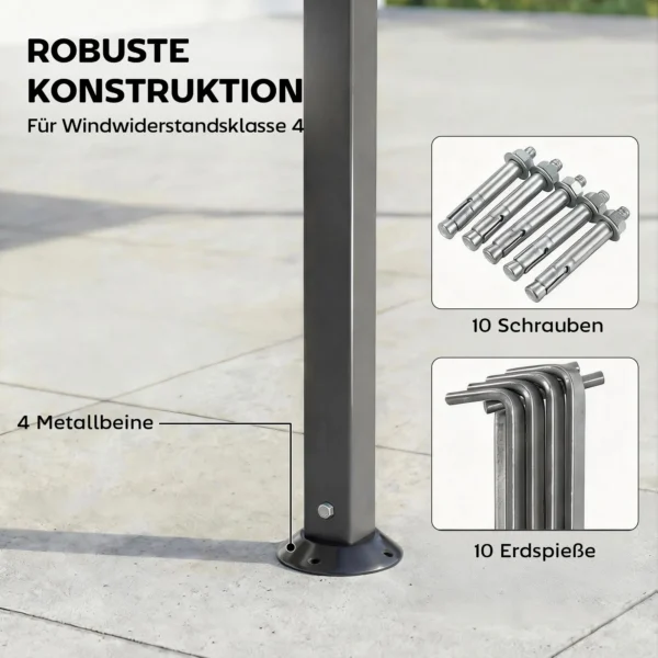 Paviljoen 3,2x3,2 M Stabiel Winterbestendig Tuinpaviljoen Met Uitschuifbare Dakoverhang, Dubbeldak Donkergrijs