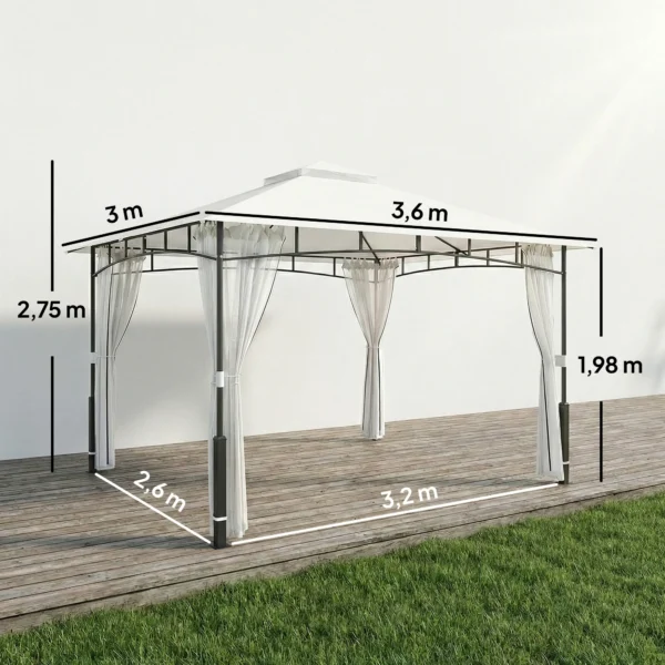 Paviljoen, 3x3,6 M Waterafstotend Stabiel Tuinpaviljoen Met Muggennet, Dubbel Dak, Voor Tuin, Terras, Zwart
