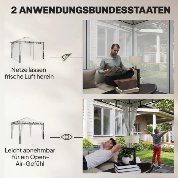 Paviljoen, 3x3,6 M Waterafstotend Stabiel Tuinpaviljoen Met Muggennet, Dubbel Dak, Voor Tuin, Terras, Zwart