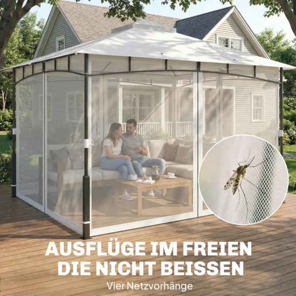 Paviljoen, 3x3,6 M Waterafstotend Stabiel Tuinpaviljoen Met Muggennet, Dubbel Dak, Voor Tuin, Terras, Zwart