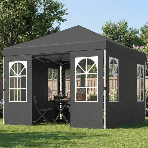 Paviljoen 3x3m Waterdicht Stabiel Winterbestendig Pop up Vouwpaviljoen, Een Knop Opbouw, UV 50+ Donkergrijs
