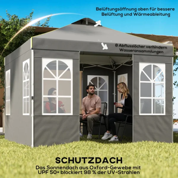 Paviljoen 3x3m Waterdicht Stabiel Winterbestendig Pop up Vouwpaviljoen, Een Knop Opbouw, UV 50+ Donkergrijs