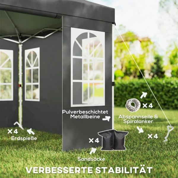 Paviljoen 3x3m Waterdicht Stabiel Winterbestendig Pop up Vouwpaviljoen, Een Knop Opbouw, UV 50+ Donkergrijs