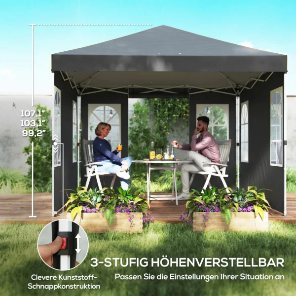 Paviljoen 3x3m Waterdicht Stabiel Winterbestendig Pop up Vouwpaviljoen, Een Knop Opbouw, UV 50+ Donkergrijs