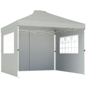 Paviljoen Ca. 3x3 M Waterdicht Hoogte Verstelbaar Pop up Vouwpaviljoen Met 3 Zijwanden Ramen Ventilatie, UV 50+ Lichtgrijs
