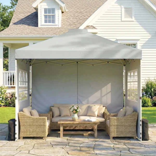 Paviljoen Ca. 3x3 M Waterdicht Hoogte Verstelbaar Pop up Vouwpaviljoen Met 3 Zijwanden Ramen Ventilatie, UV 50+ Lichtgrijs