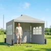 Paviljoen Ca. 3x3 M Waterdicht Hoogte Verstelbaar Pop up Vouwpaviljoen Met 3 Zijwanden Ramen Ventilatie, UV 50+ Lichtgrijs
