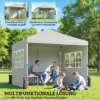 Paviljoen Ca. 3x3 M Waterdicht Hoogte Verstelbaar Pop up Vouwpaviljoen Met 3 Zijwanden Ramen Ventilatie, UV 50+ Lichtgrijs