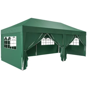 Paviljoen Ca. 6x3m Stabiel Winterbestendig Pop up Vouwpaviljoen Met Vensters, Ritssluiting Deur, Zijpanelen, UV Bescherming