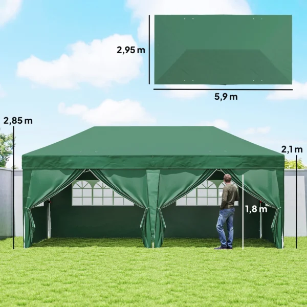 Paviljoen Ca. 6x3m Stabiel Winterbestendig Pop up Vouwpaviljoen Met Vensters, Ritssluiting Deur, Zijpanelen, UV Bescherming