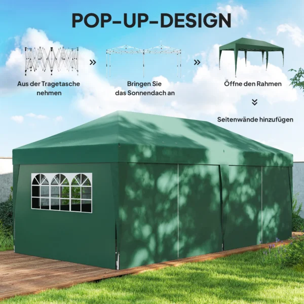 Paviljoen Ca. 6x3m Stabiel Winterbestendig Pop up Vouwpaviljoen Met Vensters, Ritssluiting Deur, Zijpanelen, UV Bescherming