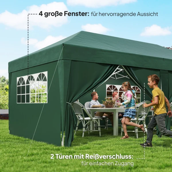 Paviljoen Ca. 6x3m Stabiel Winterbestendig Pop up Vouwpaviljoen Met Vensters, Ritssluiting Deur, Zijpanelen, UV Bescherming