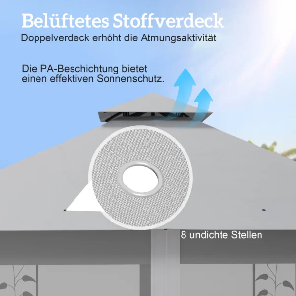 Paviljoen Met Dubbel Dak, 3x3 M Waterafstotend Stabiel Winterbestendig Tuinpaviljoen Met Muskietennet Lichtgrijs