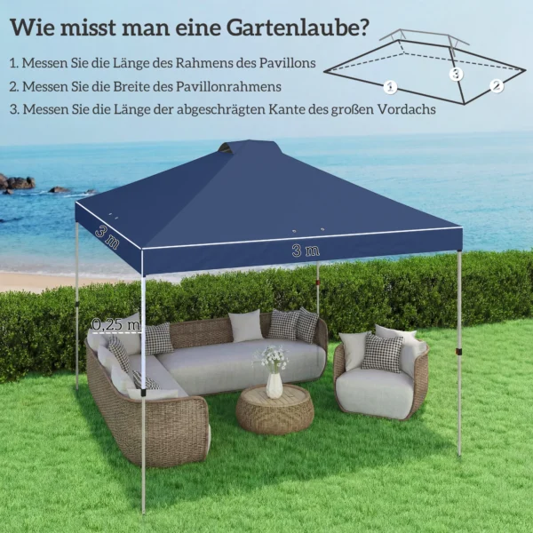 Paviljoendak Vervanging UV50+ Waterdicht Met 8 Afvoergaten 3 X 3 M, Blauw