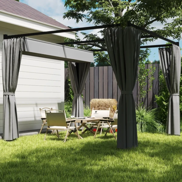 Pergola 3 X 3 M Vrijstaande Terrasoverkapping Met Schuifdak, 4 Zijwanden UV bestendig Lichtgrijs