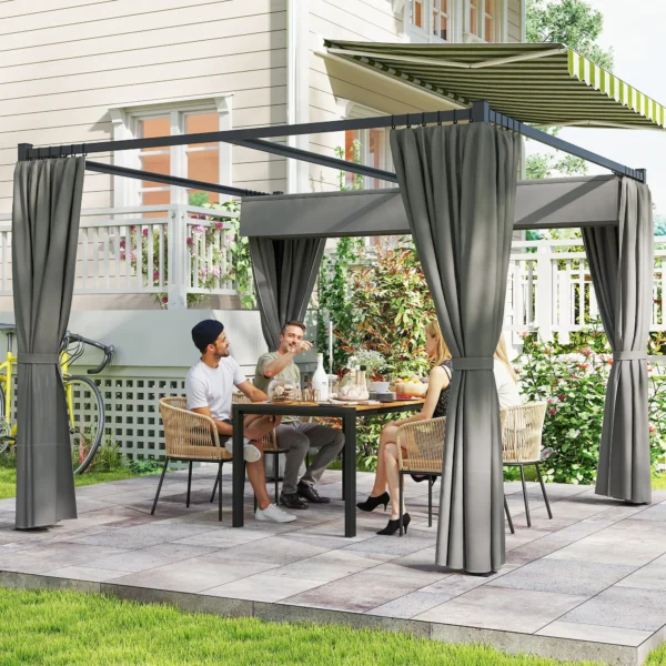 Pergola 3 X 3 M Vrijstaande Terrasoverkapping Met Schuifdak, 4 Zijwanden UV bestendig Lichtgrijs