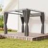 Pergola 3 X 3 M Vrijstaande Terrasoverkapping Met Schuifdak, 4 Zijwanden UV bestendig Lichtgrijs