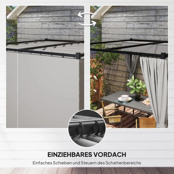 Pergola 3 X 3 M Vrijstaande Terrasoverkapping Met Schuifdak, 4 Zijwanden UV bestendig Lichtgrijs