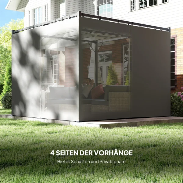 Pergola 3 X 3 M Vrijstaande Terrasoverkapping Met Schuifdak, 4 Zijwanden UV bestendig Lichtgrijs