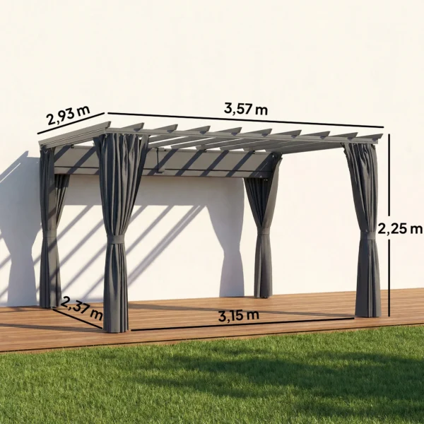 Pergola Ca. 3,6x3 M Tuinpaviljoen Terrasoverkapping Van Aluminium Tuinpaviljoen Met Verstelbaar Dak Donkergrijs