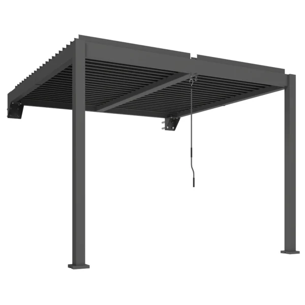 Pergola Ca. 3x3 M Aluminium Terrasoverkapping Met Verstelbaar Lamellendak Wandmontage Donkergrijs