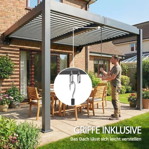 Pergola Ca. 3x3 M Aluminium Terrasoverkapping Met Verstelbaar Lamellendak Wandmontage Donkergrijs