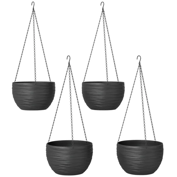 Plantenbakken Voor Buiten En Binnenplanten, Zelfwatergevend, Hangende Plantenbakken Met Metalen Kettingen, 4 Stuks, Zwart