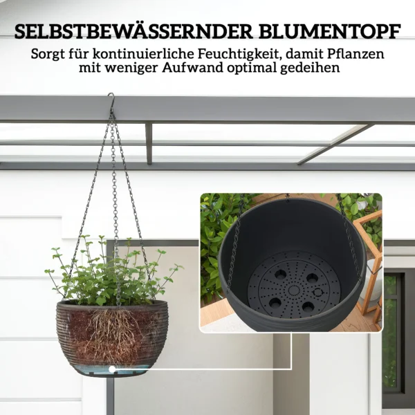 Plantenbakken Voor Buiten En Binnenplanten, Zelfwatergevend, Hangende Plantenbakken Met Metalen Kettingen, 4 Stuks, Zwart